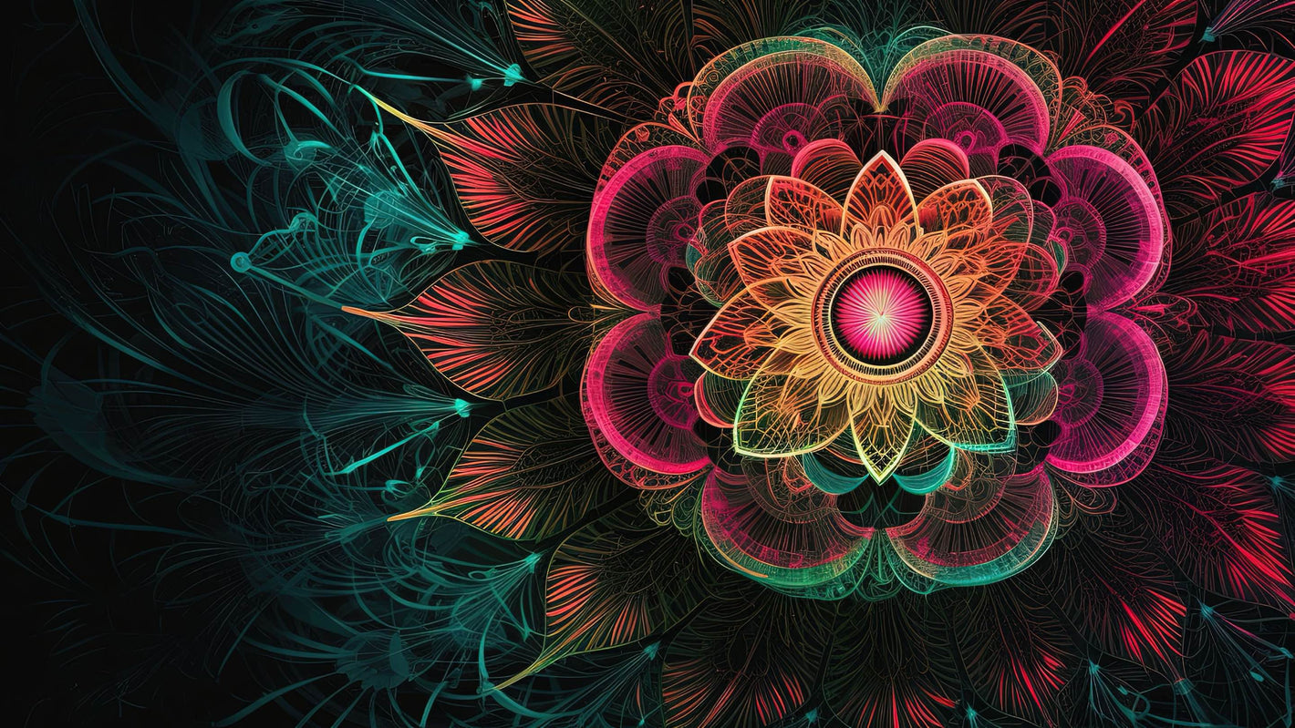 Diamond paint med farverigt blomstermønster på sort baggrund. Måler 45x80 cm.