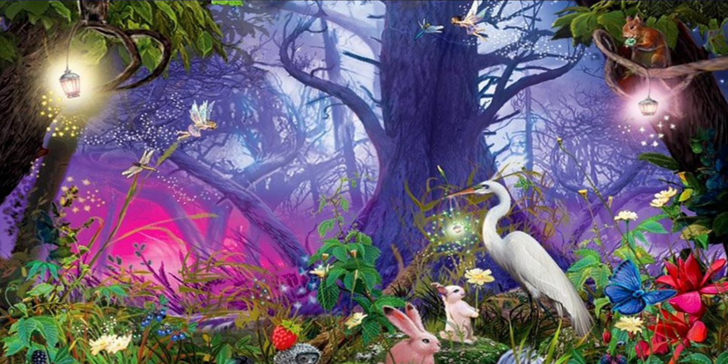 Hejre og harer i eventyrlige omgivelser