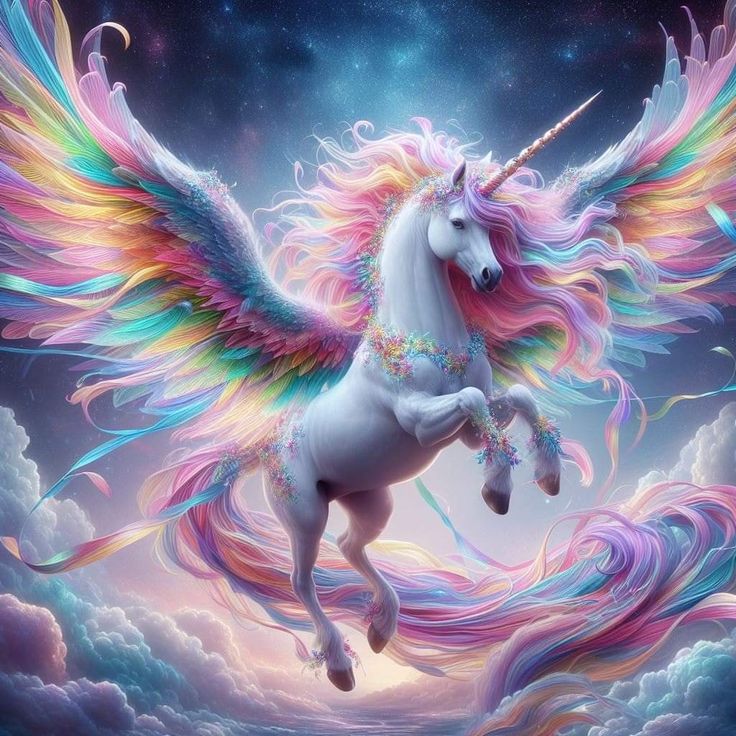 Enhjørning med spredte vinger