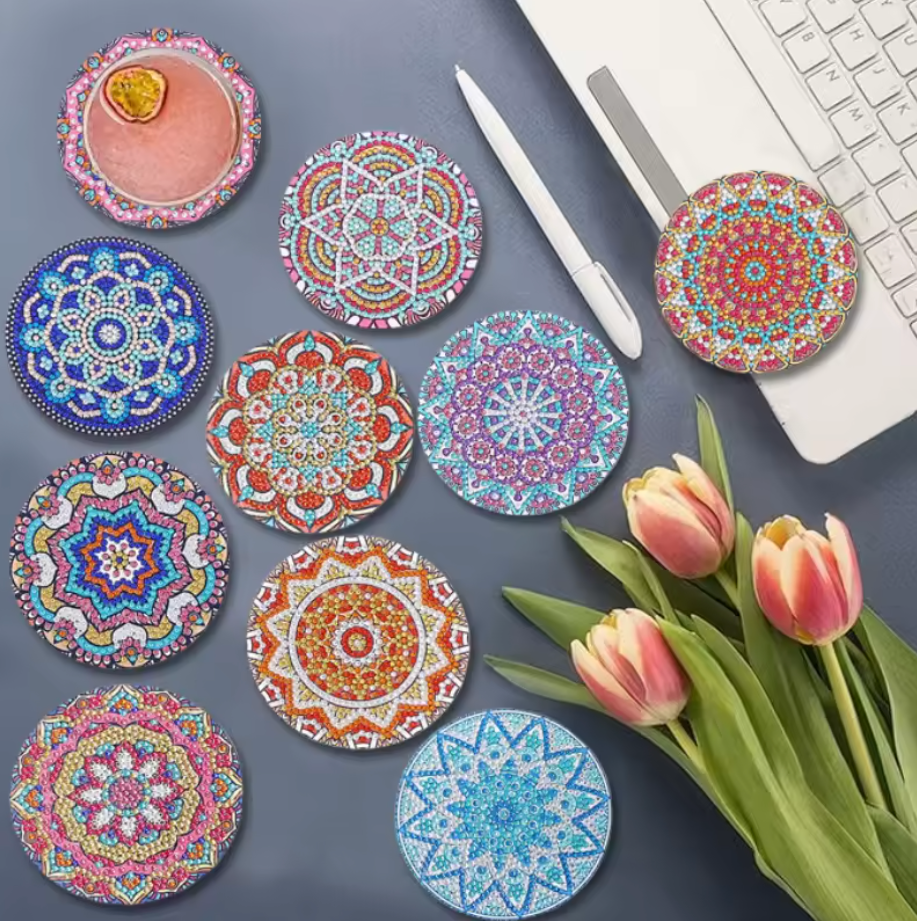 12 stk bordskånere med diamond paint. Forskellige mandalamønstre.