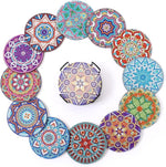 12 stk diamond painting bordskånere med mandalamønster i flotte farver.