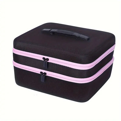 Sort kuffert med 240 runde bøtter og udstyr til diamond paint. Pink lynlås.