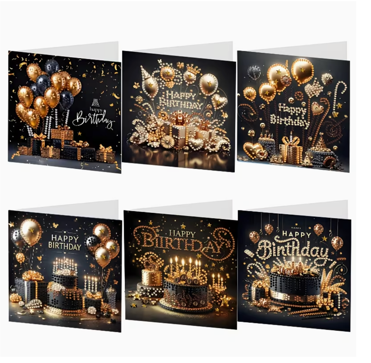 Fødselsdagskort med diamond paint. 6 forskellige motiver med balloner og ager.