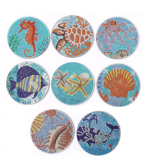 8 stk diamond painting bordskånere med havtema. Forskellige motiver med havdyr.