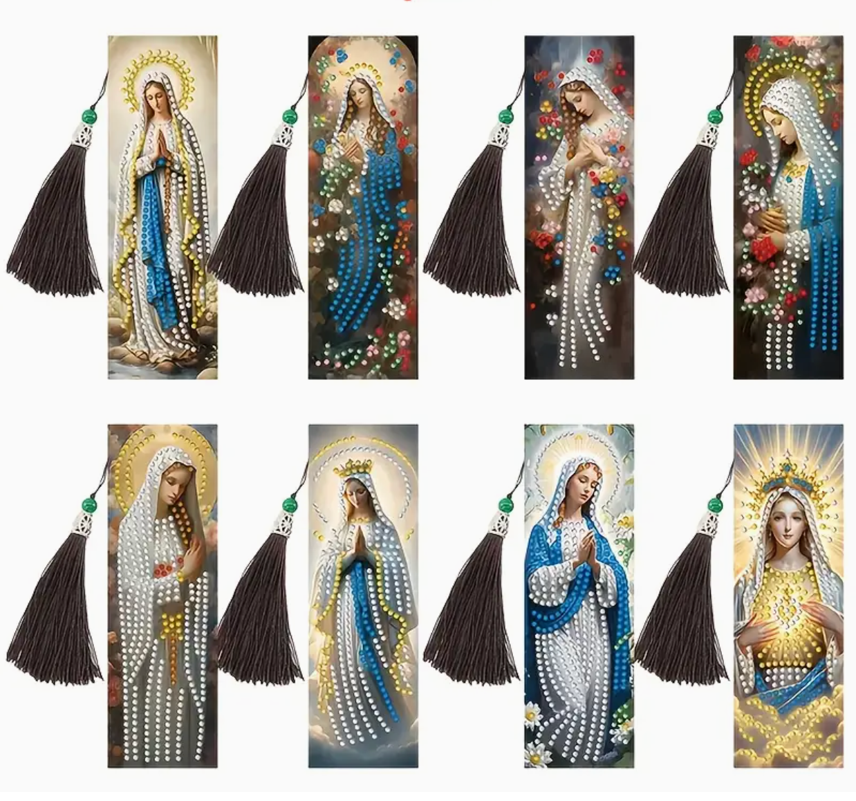 Diamond paint bogmærker med Jomfru Maria.