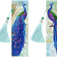 2 stk bogmærker i læder. Påfuglemotiv. Diamond painting.