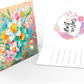 Blomsterkort med diamond painting. Mål: 15x30 cm. Foldes på midten.