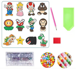 Diamond painting klistermærker med de velkendte figurer fra Super Mario. DIY til børn og begyndere.