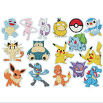 Diamond painting klistermærker med Pokémon. Forskellige farverige figurer.