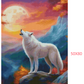 Diamond painting af en hvid ulv, der hylder mod månen. Mål: 50X80 cm.