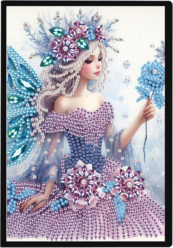 Diamond painting notesbog. Fe i kølige farver på forsiden.