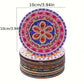 Diamond painting bordskånere med mandalamønstre. Hver brik er 10 cm i diameter.