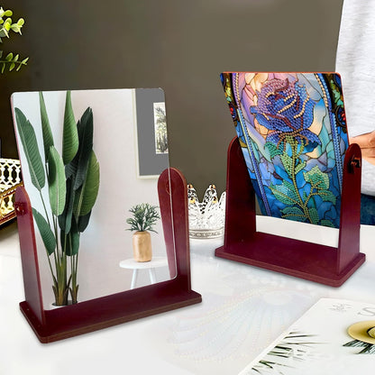 Diamond painting spejl med vippefunktion. Blå rose på bagsiden.