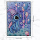 Diamond painting notesbog i 15X21 cm. Motiver er Stitch iført nathue omgivet af balloner.