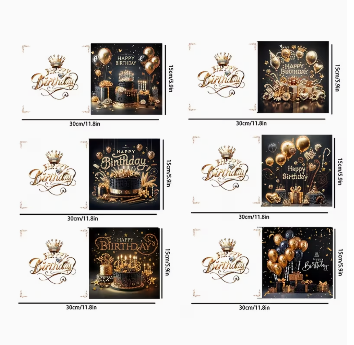 Diamond paint anledningskort med 6 forskellige motiver. Sort og guld tema.