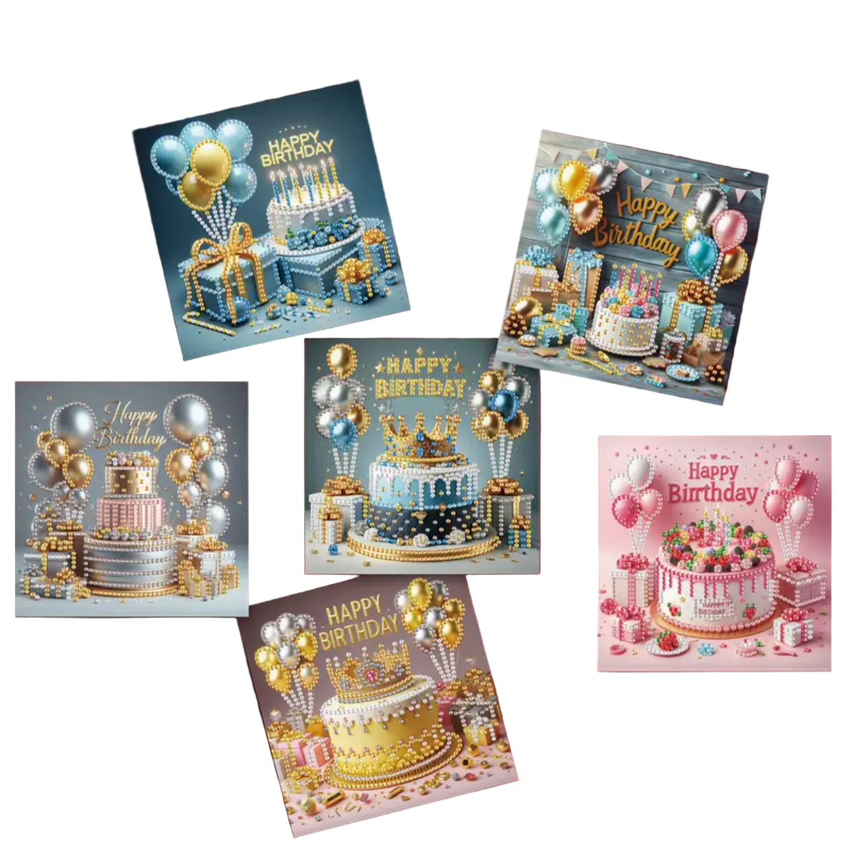 Diamond paint fødselsdagskort med forskellige kager. 6 forskellige motiver.