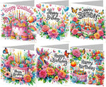 6 stk forskellige fødselsdagskort med diamond paint. Måler 30x15 cm. Skal foldes på midten.