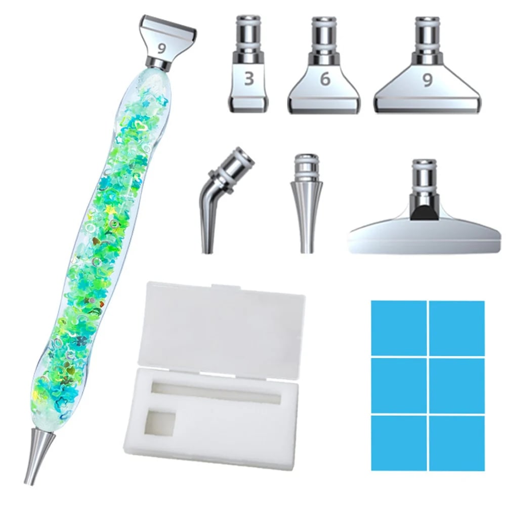 Grøn selvlysende pen til diamond paint med udskiftelige metaltipper.