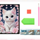 Indhold i diamond painting notesbogkit. Hvid kat med rosa blomster.