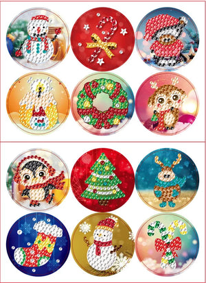 Diamond paint runde juleklistermærker - 12 stk.