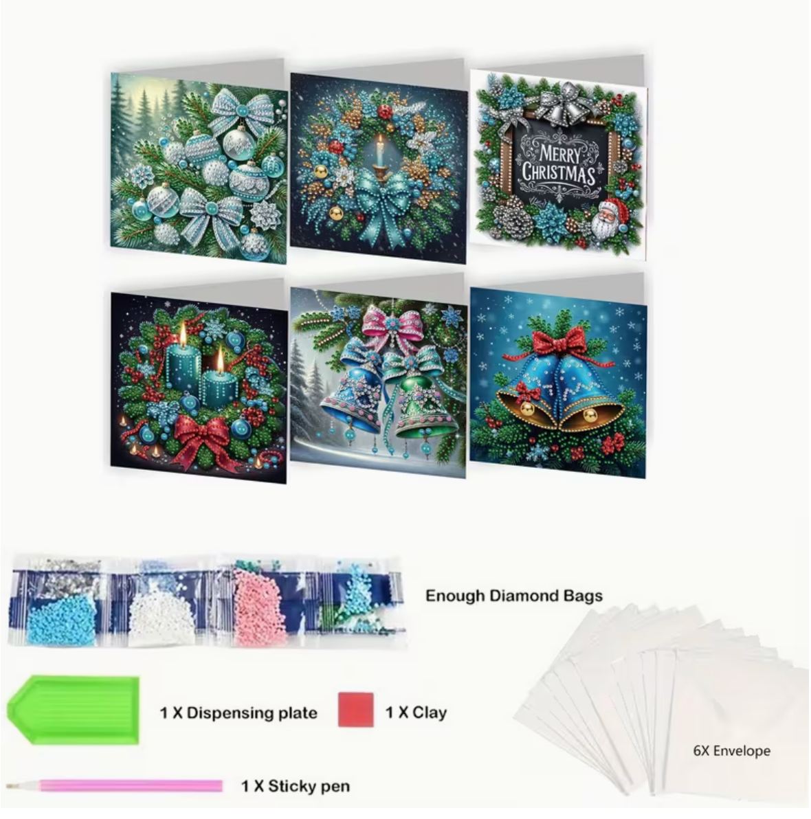 Diamond paint julekort med 6 orskellige kølige motiver.