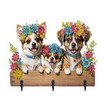 Diamond paint knagerække med 3 hunde med blomsterkranse. 3 kroge.