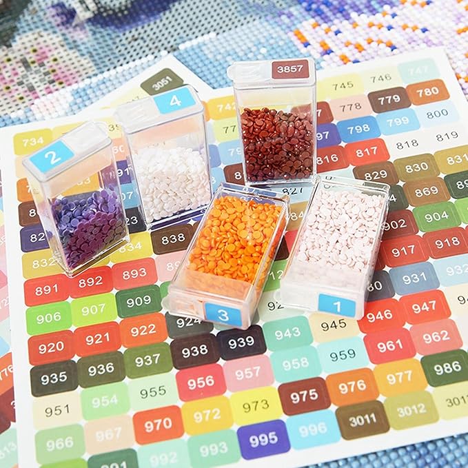 Nummererede labels til diamond painting eller broderi. Runde eller firkantede.