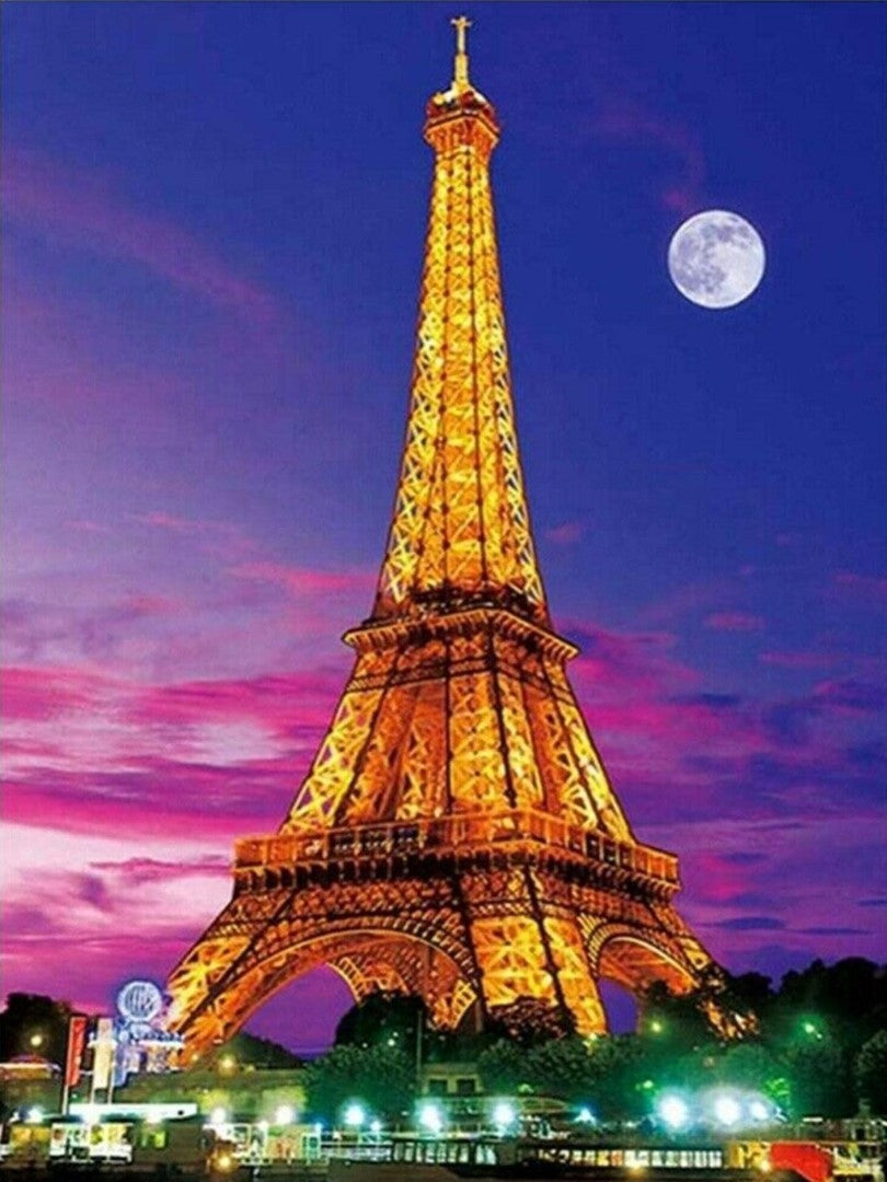By, Eiffeltårnet, Måne, Nat, Måneskin, Paris, Frankrig, Oplyst
