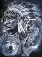Indianer, Amerikansk indfødt, Høvding, Sort/hvid, Ulv, Ulve
