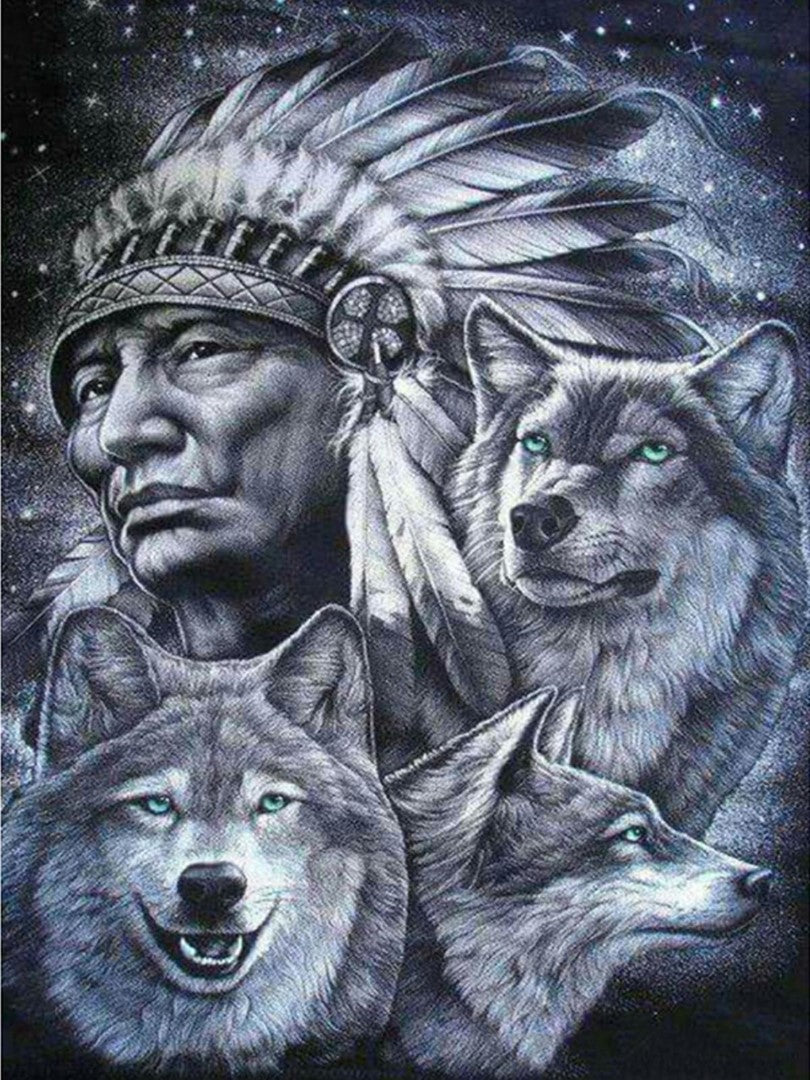 Indianer, Amerikansk indfødt, Høvding, Sort/hvid, Ulv, Ulve