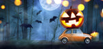 Bil, Halloween, Græskar, Græskarlygte, Flagermus, Skov, Nat, Gul bil