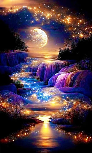 Magisk vandfald i måneskin og stjernestøv