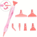 Sart rosa marmoreret pen med udskiftelige tipper til diamond painting.