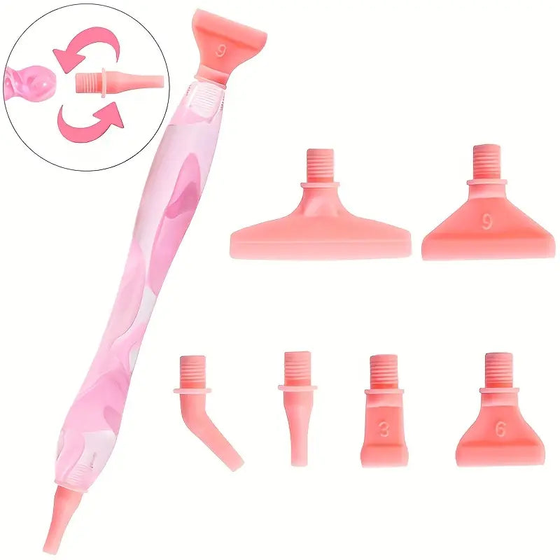 Sart rosa marmoreret pen med udskiftelige tipper til diamond painting.