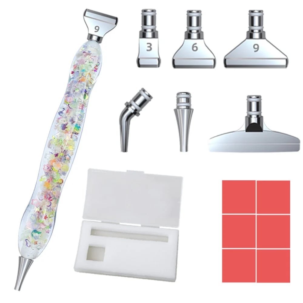 Kit med selvlysende diamond art pen med udskiftelige metaltipper og voks.
