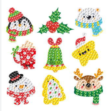 Juleklistermærker med pingvin, mistelten og snemand