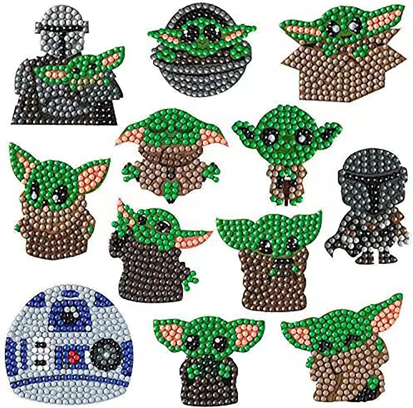 Diamond painting klistermærker med Star Wars tema. Yoda/Grogu og the Mandalorian.